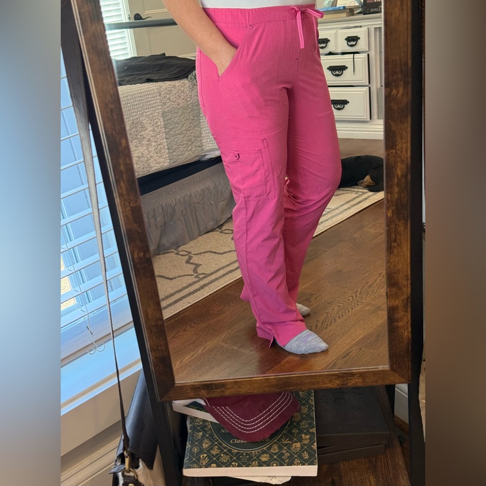 Women's Pink Cargo style scrub Pants by Koi Basics. Size small.